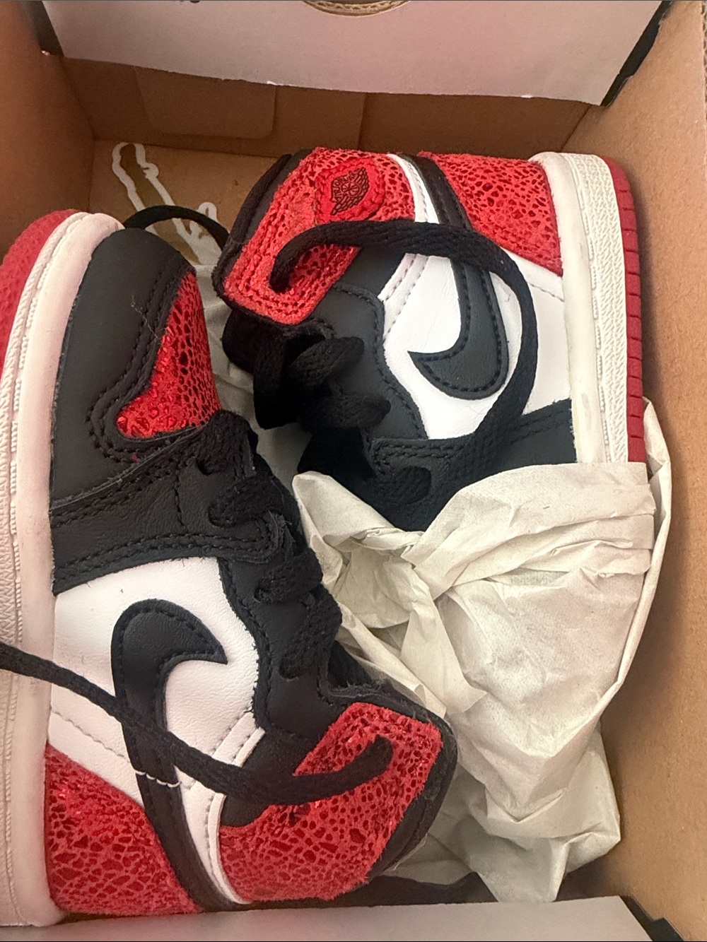 Jordan Kids High-Top Sneakers in Red, Black & White with Textured Panels